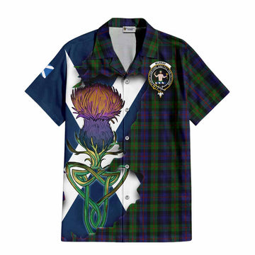 Tartan Vibes Clothing Murray Tartan Family Crest Short Sleeve Button Shirt Scottish Thistle Celtic Inspired