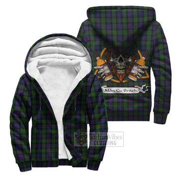 Murray Tartan Sherpa Hoodie with Family Crest and Bearded Skull Holding Bottles of Whiskey