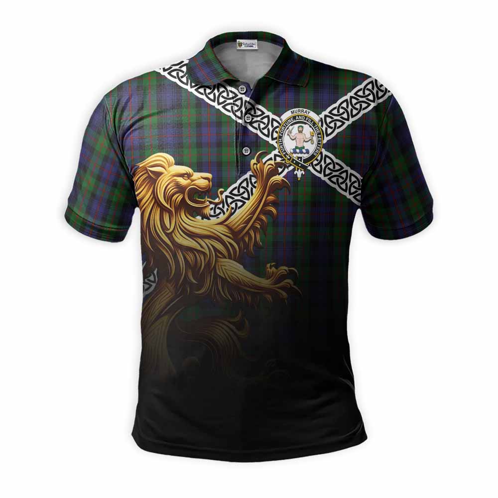 Tartan Vibes Clothing Murray Crest Tartan Polo Shirt with Golden Lion Emblem Celtic Style