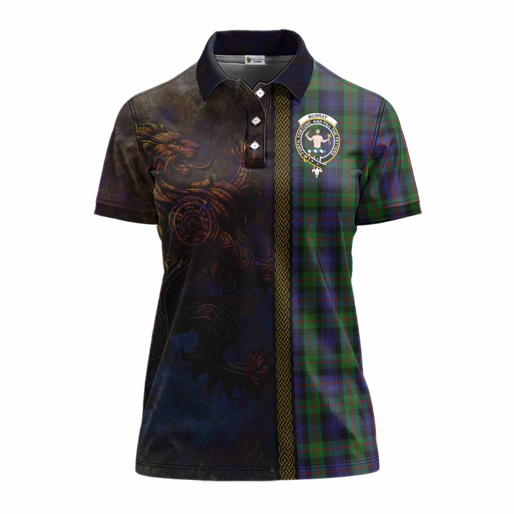 Tartan Vibes Clothing Murray Tartan Family Crest Women's Polo Shirt Alba Gu Brath Be Brave Lion Ancient Style