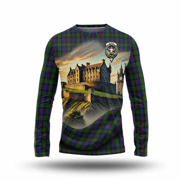 Tartan Vibes Clothing Murray Tartan Family Crest Long Sleeve T-Shirt with Scottish Ancient Castle Style