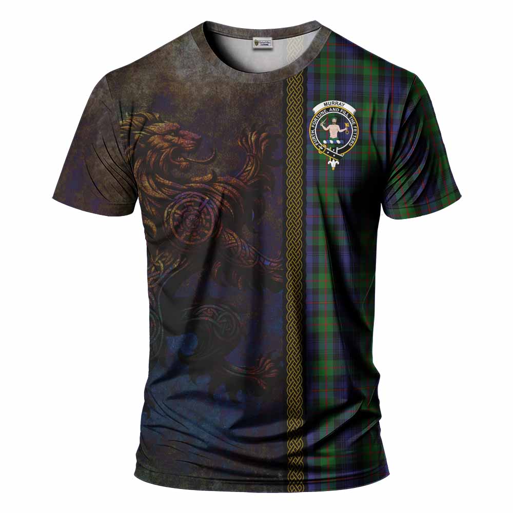 Tartan Vibes Clothing Murray Tartan Family Crest T-Shirt Alba Gu Brath Be Brave Lion Ancient Style