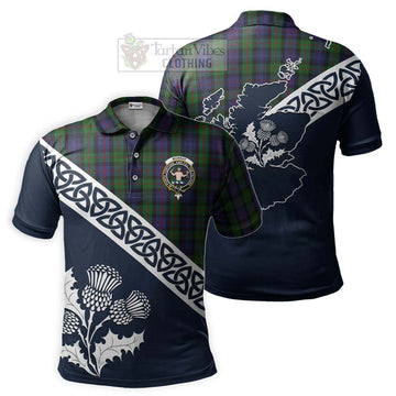 Murray Tartan Polo Shirt Featuring Thistle and Scotland Map