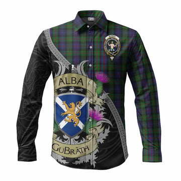 Murray Tartan Family Crest Long Sleeve Button Shirt Lion Rampant Royal Thistle Shield Celtic Inspired
