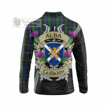 Murray Tartan Family Crest Long Sleeve Polo Shirt Lion Rampant Royal Thistle Shield Celtic Inspired