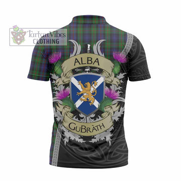 Murray Tartan Family Crest Zipper Polo Shirt Lion Rampant Royal Thistle Shield Celtic Inspired
