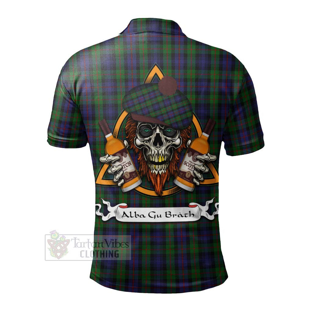 Tartan Vibes Clothing Murray Tartan Polo Shirt with Family Crest and Bearded Skull Holding Bottles of Whiskey