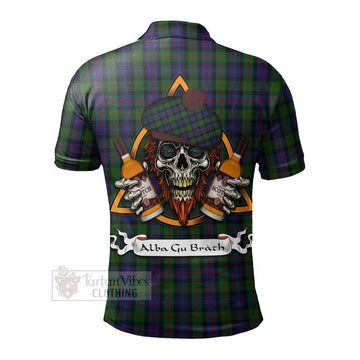 Tartan Vibes Clothing Murray Tartan Polo Shirt with Family Crest and Bearded Skull Holding Bottles of Whiskey