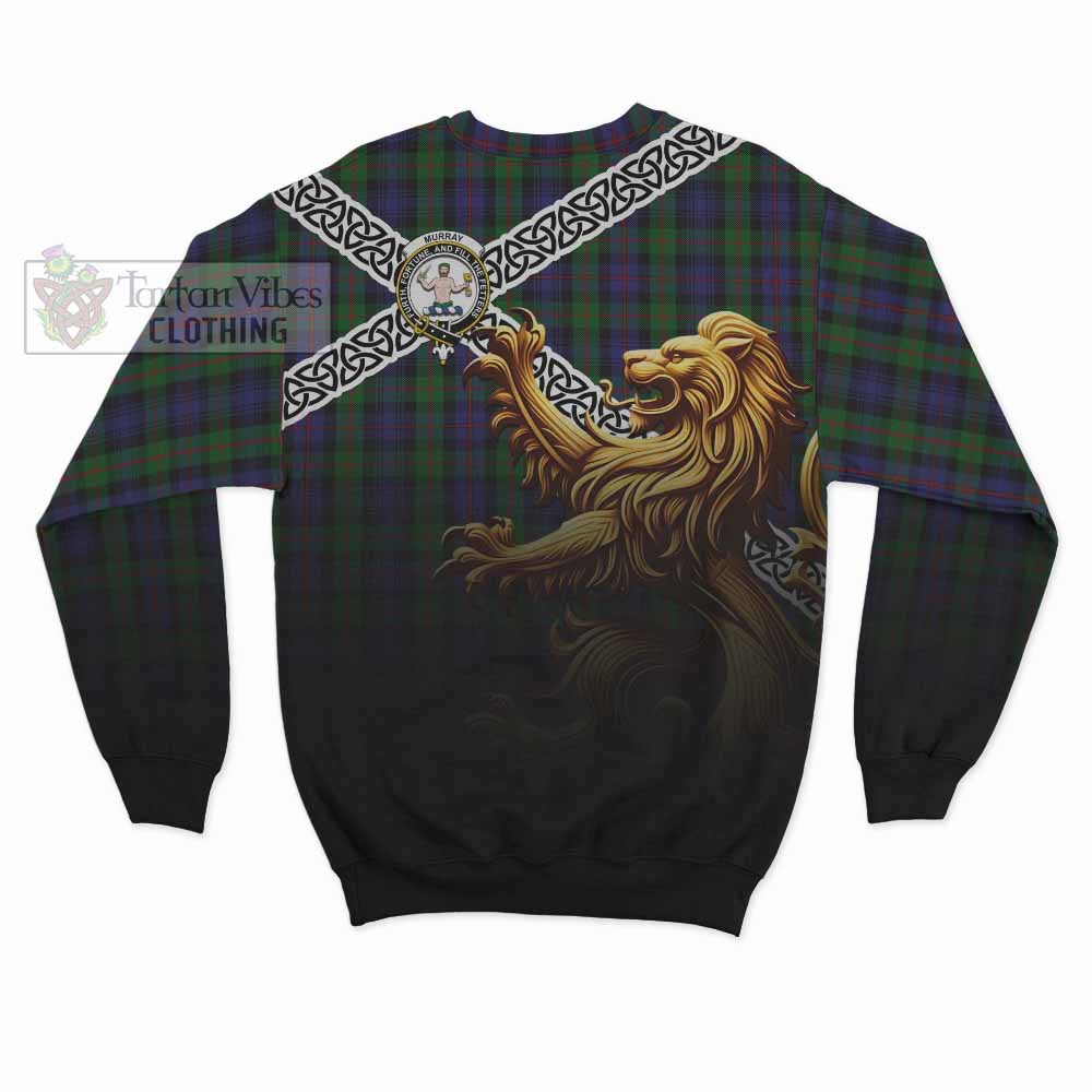 Tartan Vibes Clothing Murray Crest Tartan Sweatshirt with Golden Lion Emblem Celtic Style