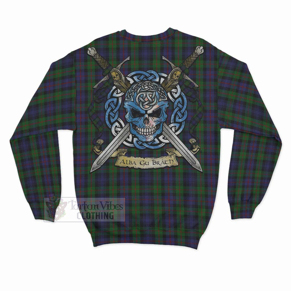 Tartan Vibes Clothing Murray Tartan Sweatshirt with Family Crest Celtic Skull Style