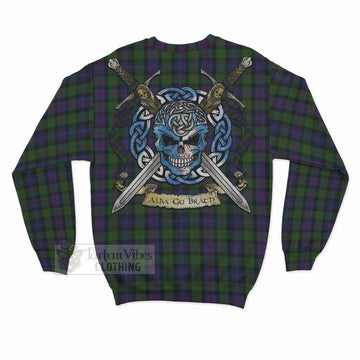 Tartan Vibes Clothing Murray Tartan Sweatshirt with Family Crest Celtic Skull Style