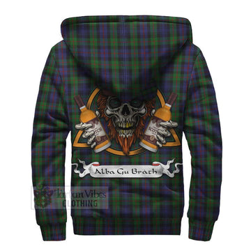 Murray Tartan Sherpa Hoodie with Family Crest and Bearded Skull Holding Bottles of Whiskey