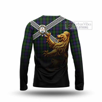 Tartan Vibes Clothing Murray Crest Tartan Long Sleeve T-Shirt with Golden Lion Emblem Celtic Style