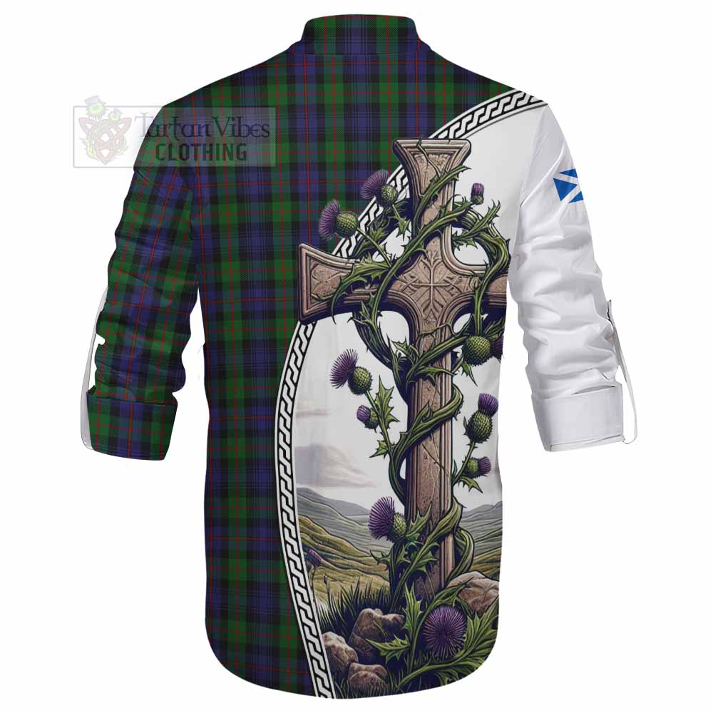 Tartan Vibes Clothing Murray Tartan Ghillie Kilt Shirt with Family Crest and St. Andrew's Cross Accented by Thistle Vines