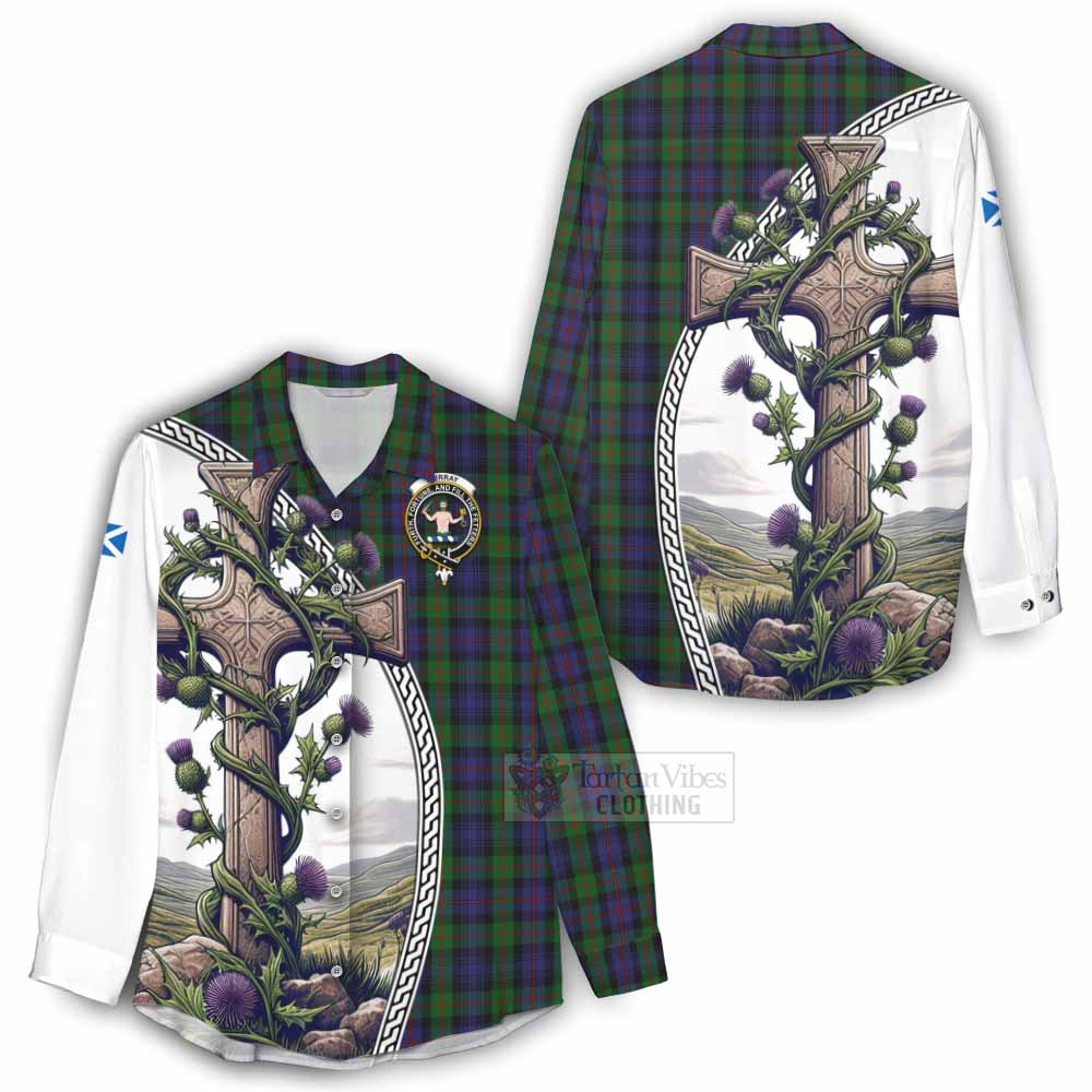 Tartan Vibes Clothing Murray Tartan Women's Casual Shirt with Family Crest and St. Andrew's Cross Accented by Thistle Vines
