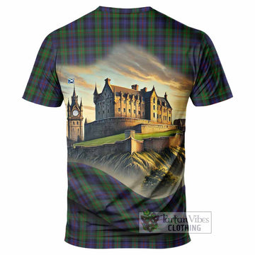 Murray Tartan Family Crest T-Shirt with Scottish Ancient Castle Style