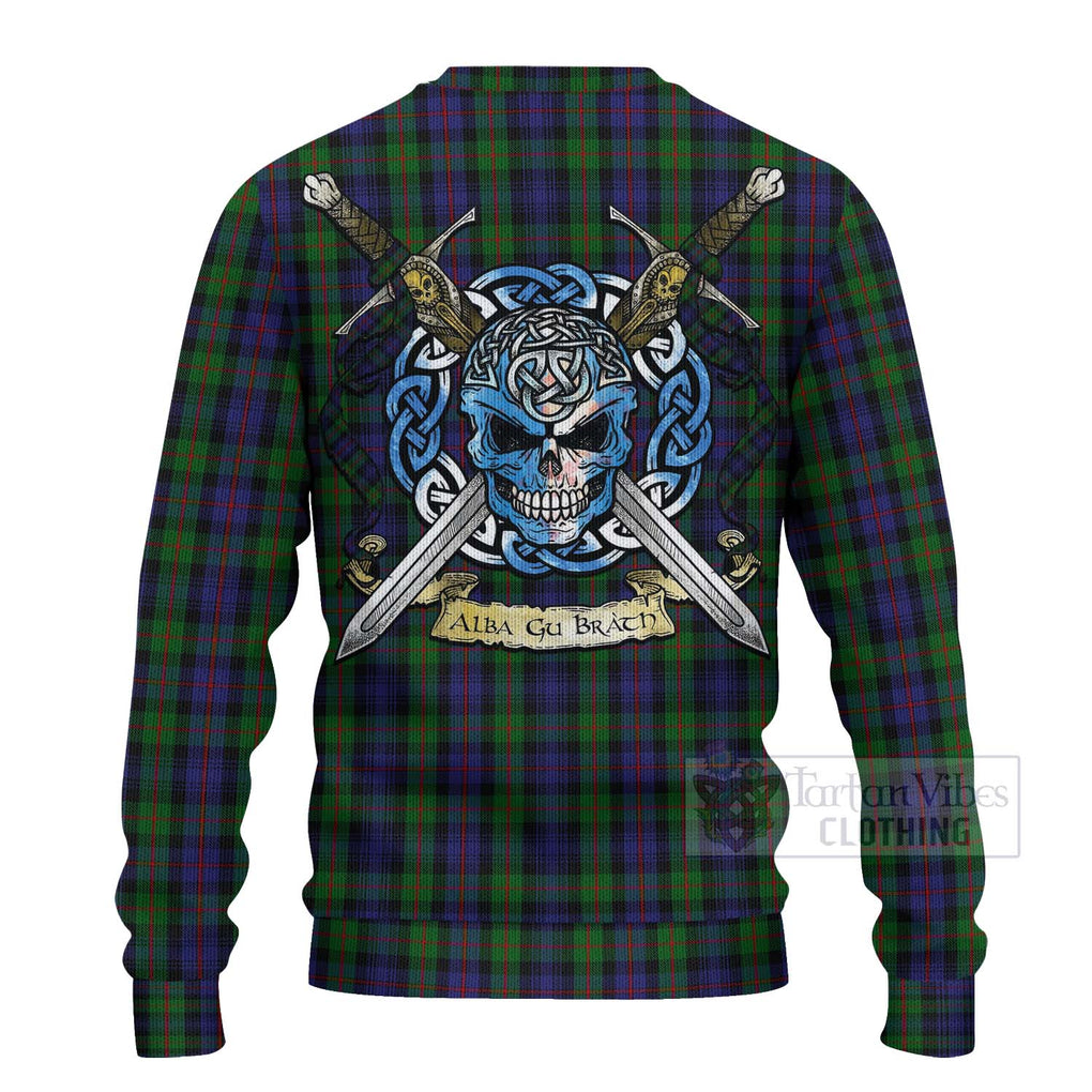 Tartan Vibes Clothing Murray Tartan Knitted Sweater with Family Crest Celtic Skull Style