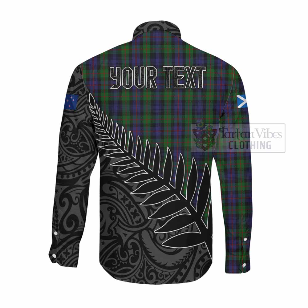 Tartan Vibes Clothing Murray Crest Tartan Long Sleeve Button Shirt with New Zealand Silver Fern Half Style