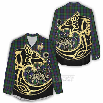 Murray Tartan Women's Casual Shirt with Family Crest Celtic Wolf Style