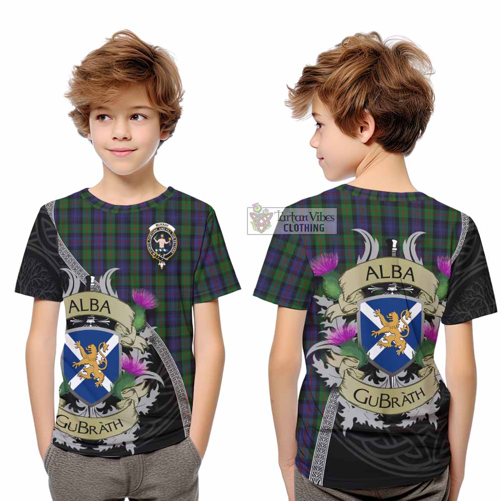 Tartan Vibes Clothing Murray Tartan Family Crest Kid T-Shirt Lion Rampant Royal Thistle Shield Celtic Inspired