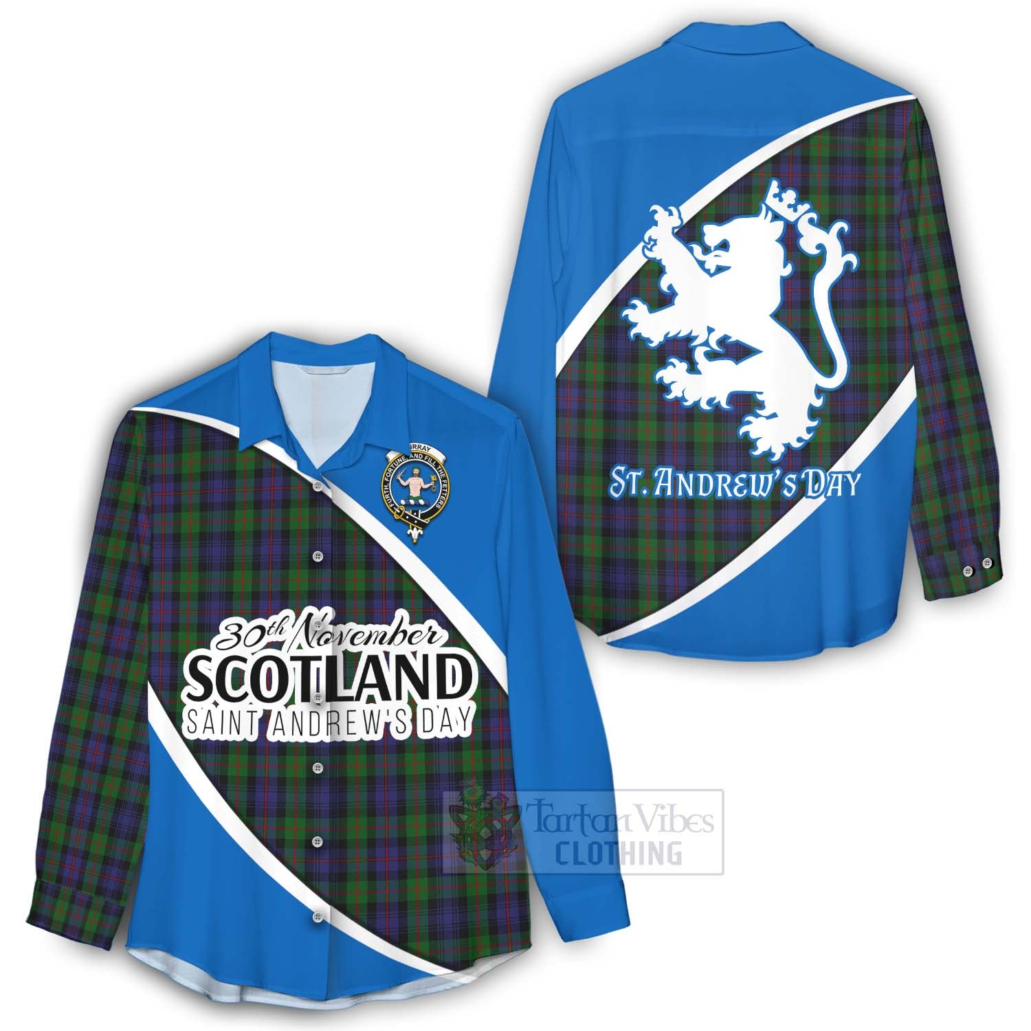 Tartan Vibes Clothing Murray Family Crest Tartan Women's Casual Shirt Celebrate Saint Andrew's Day in Style
