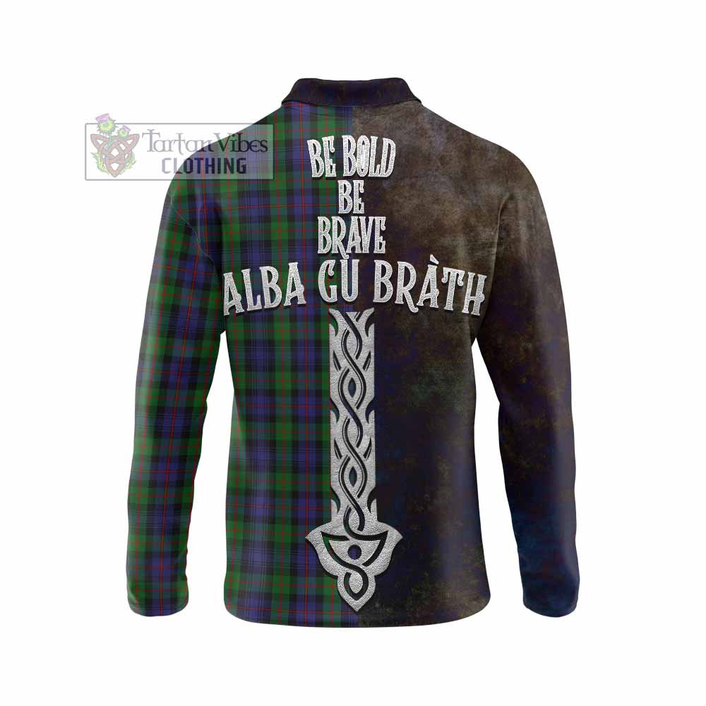 Tartan Vibes Clothing Murray Tartan Family Crest Long Sleeve Polo Shirt Alba Gu Brath Be Brave Lion Ancient Style