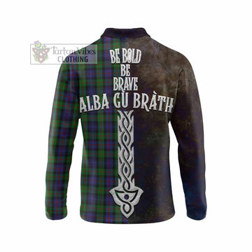 Murray Tartan Family Crest Long Sleeve Polo Shirt Alba Gu Brath Be Brave Lion Ancient Style