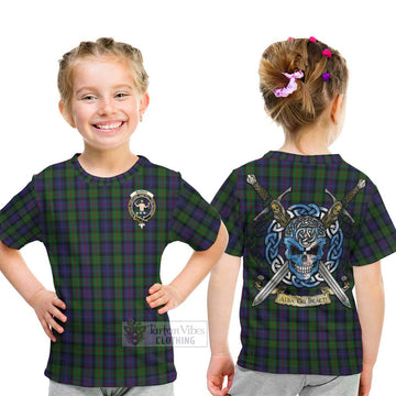 Tartan Vibes Clothing Murray Tartan Kid T-Shirt with Family Crest Celtic Skull Style