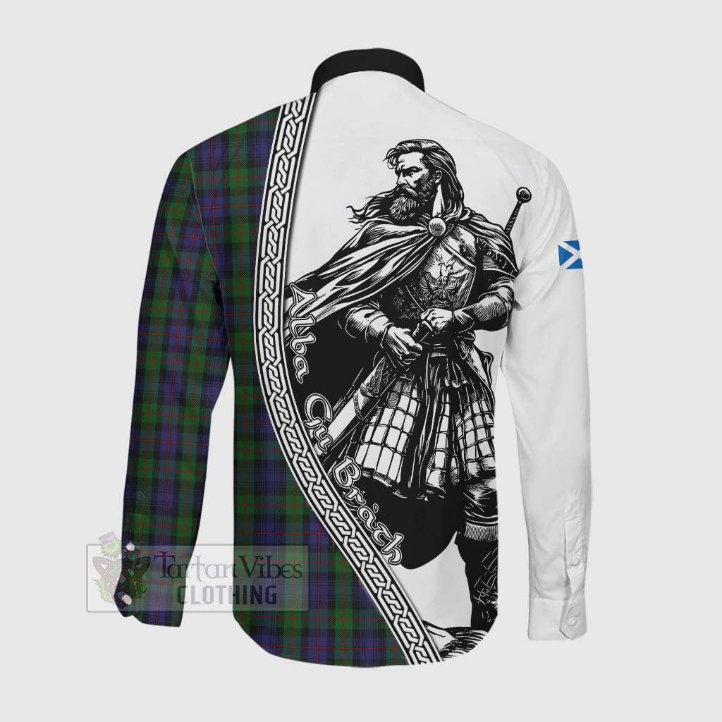 Tartan Vibes Clothing Murray Tartan Clan Crest Long Sleeve Button Shirt with Highlander Warrior Celtic Style