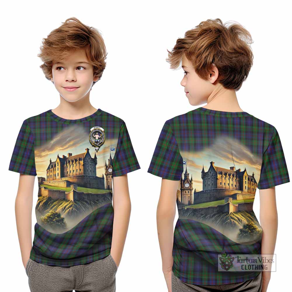 Tartan Vibes Clothing Murray Tartan Family Crest Kid T-Shirt with Scottish Ancient Castle Style