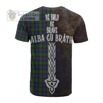 Murray Tartan Family Crest Cotton T-shirt Alba Gu Brath Be Brave Lion Ancient Style