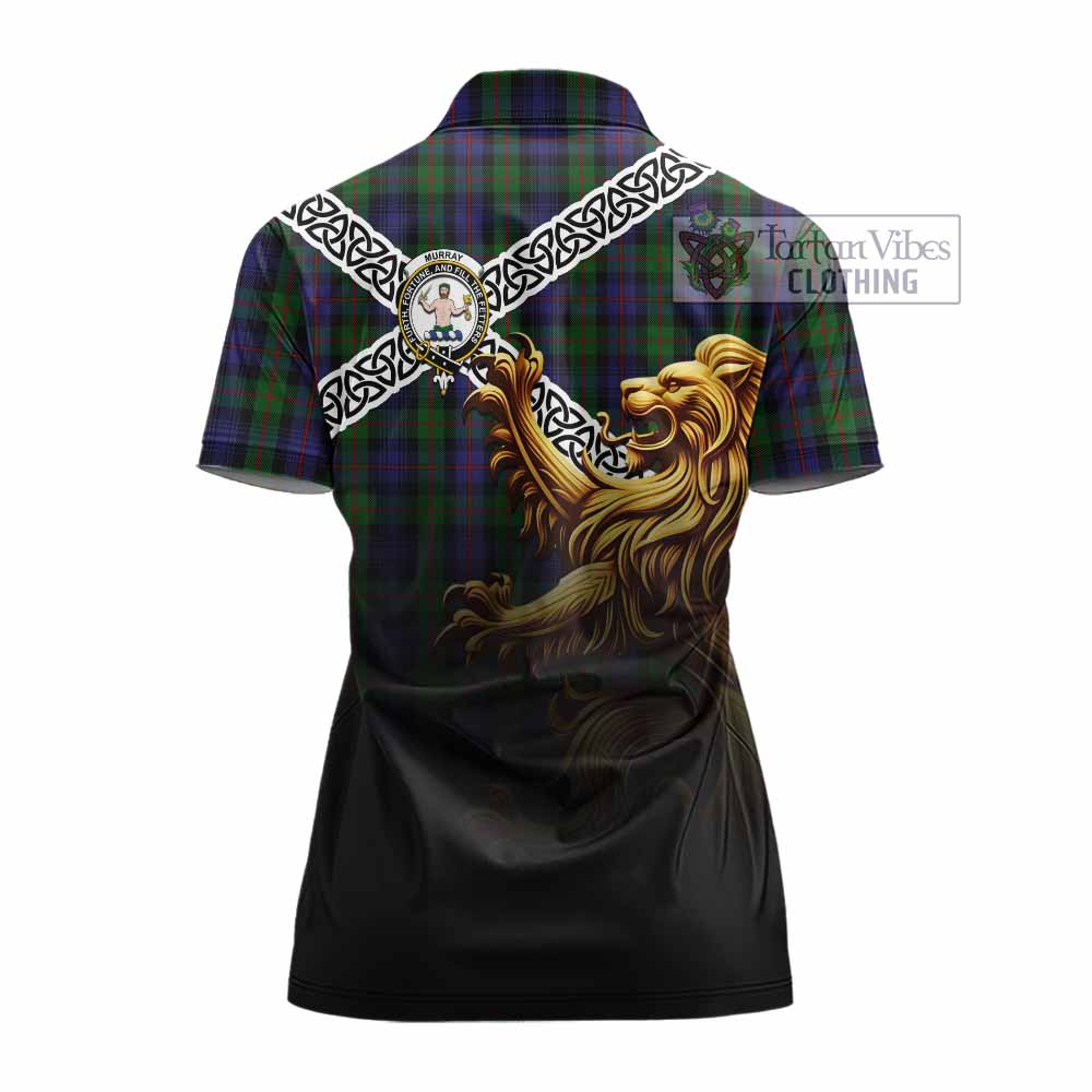 Tartan Vibes Clothing Murray Crest Tartan Women's Polo Shirt with Golden Lion Emblem Celtic Style