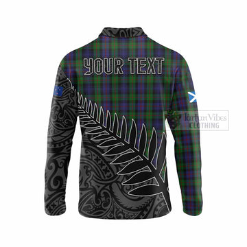 Tartan Vibes Clothing Murray Crest Tartan Long Sleeve Polo Shirt with New Zealand Silver Fern Half Style