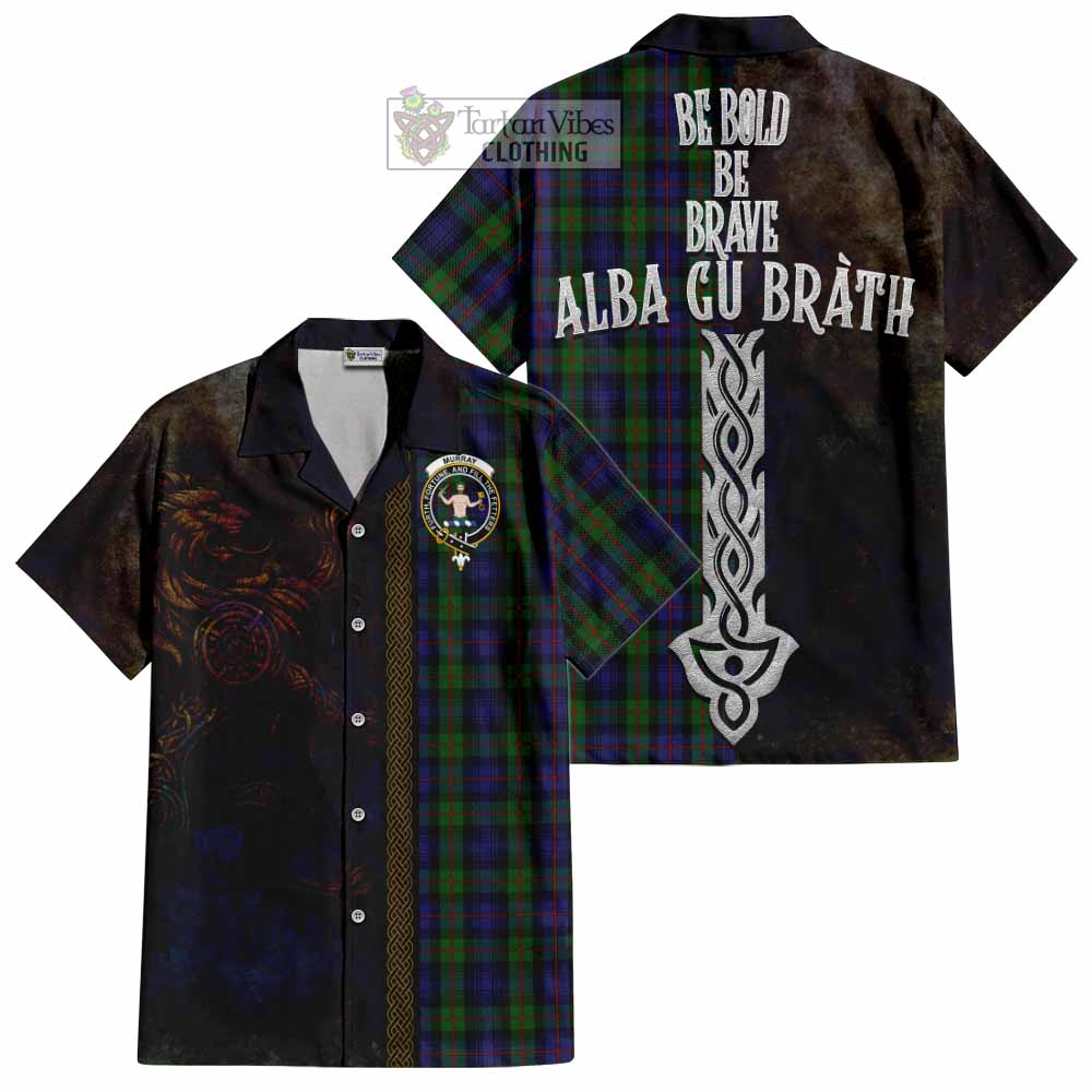 Tartan Vibes Clothing Murray Tartan Family Crest Short Sleeve Button Shirt Alba Gu Brath Be Brave Lion Ancient Style