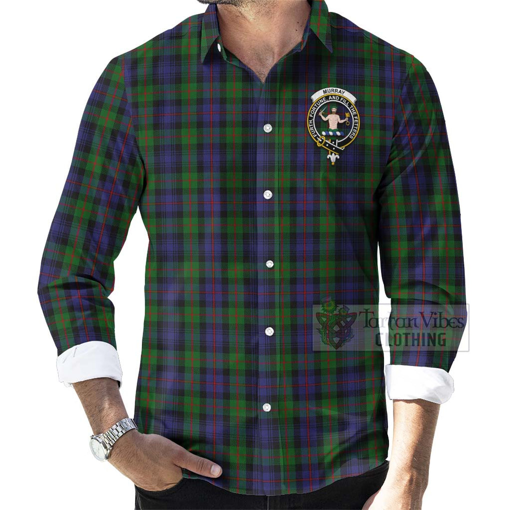 Tartan Vibes Clothing Murray Tartan Long Sleeve Button Shirt with Family Crest Celtic Skull Style