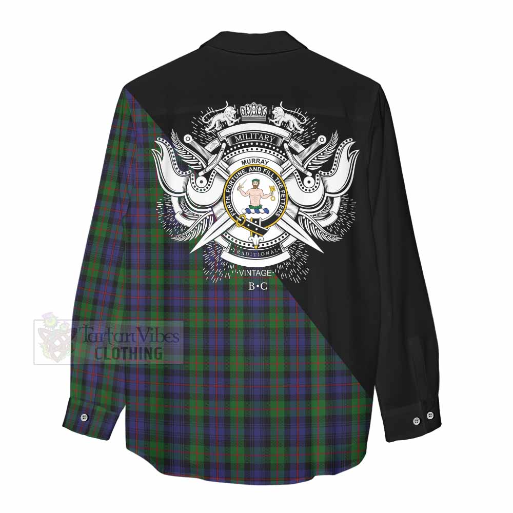 Tartan Vibes Clothing Murray Tartan Women's Casual Shirt with Family Crest and Military Logo Style