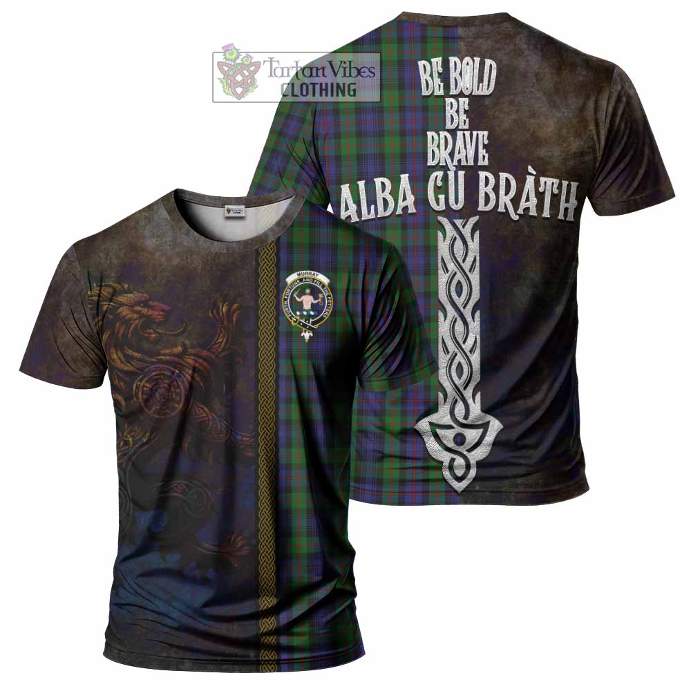 Tartan Vibes Clothing Murray Tartan Family Crest T-Shirt Alba Gu Brath Be Brave Lion Ancient Style