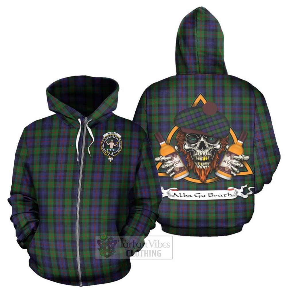 Tartan Vibes Clothing Murray Tartan Hoodie with Family Crest and Bearded Skull Holding Bottles of Whiskey