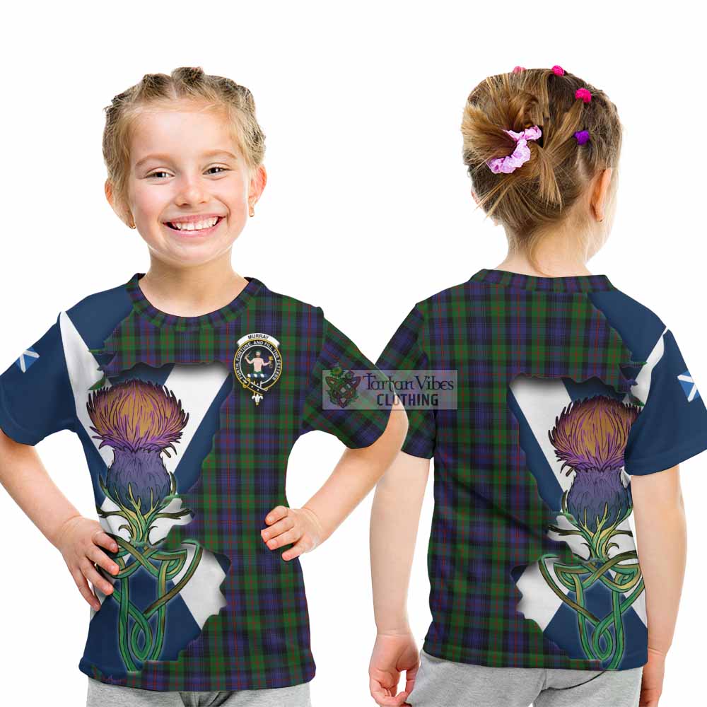 Tartan Vibes Clothing Murray Tartan Family Crest Kid T-Shirt Scottish Thistle Celtic Inspired