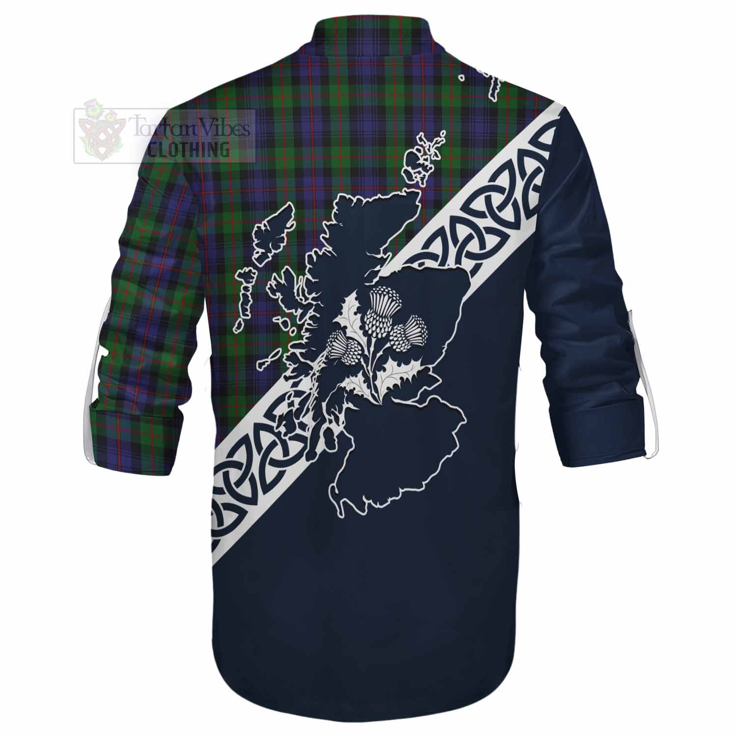 Tartan Vibes Clothing Murray Tartan Ghillie Kilt Shirt Featuring Thistle and Scotland Map