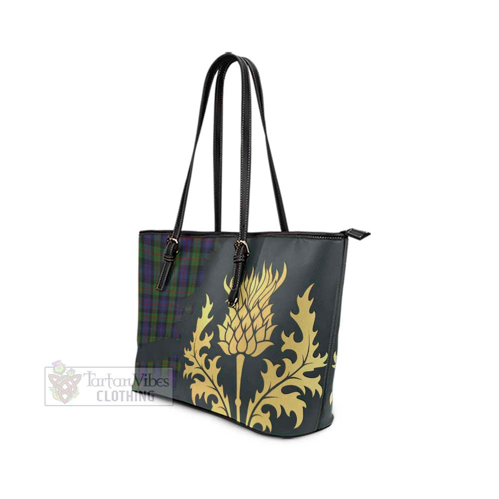 Tartan Vibes Clothing Murray Tartan Leather Tote Bag Gold Thistle Style