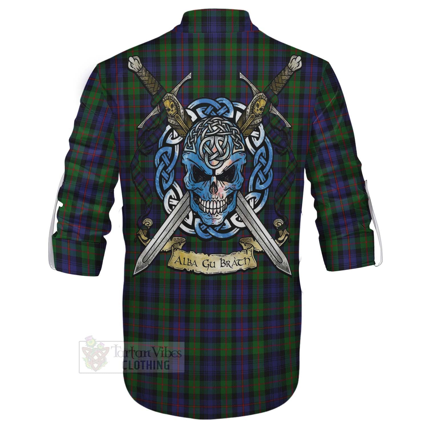 Tartan Vibes Clothing Murray Tartan Ghillie Kilt Shirt with Family Crest Celtic Skull Style