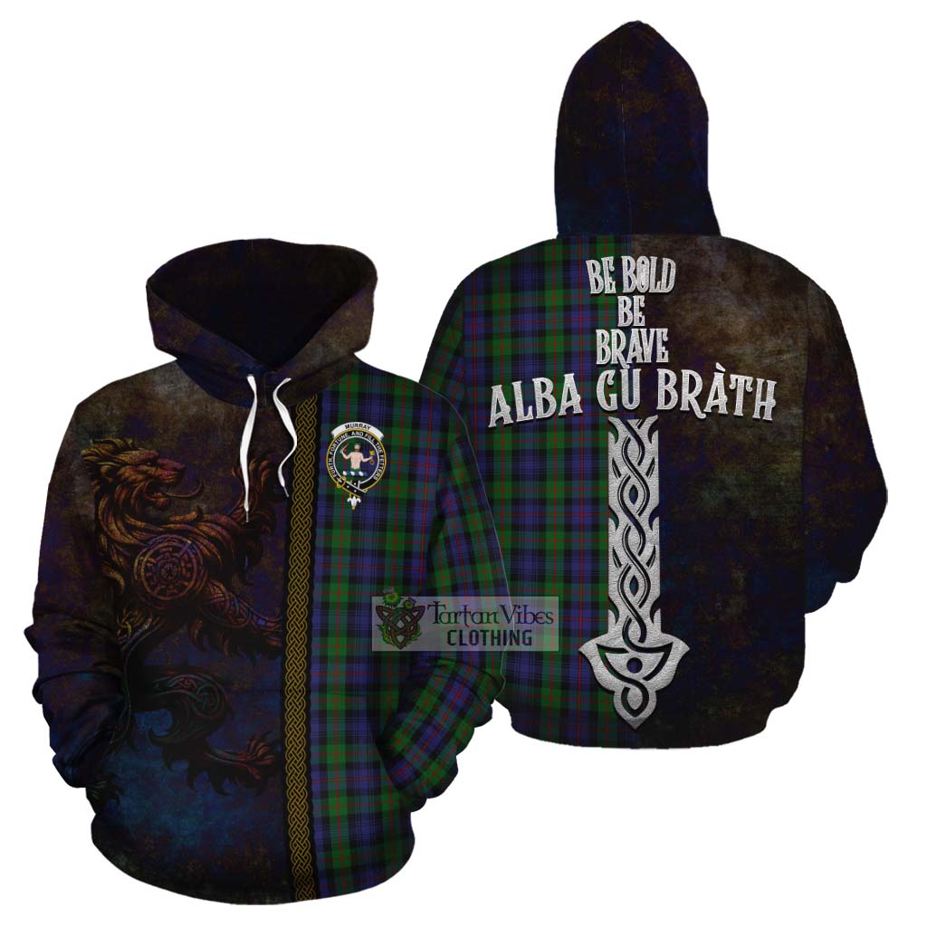 Tartan Vibes Clothing Murray Tartan Family Crest Cotton Hoodie Alba Gu Brath Be Brave Lion Ancient Style