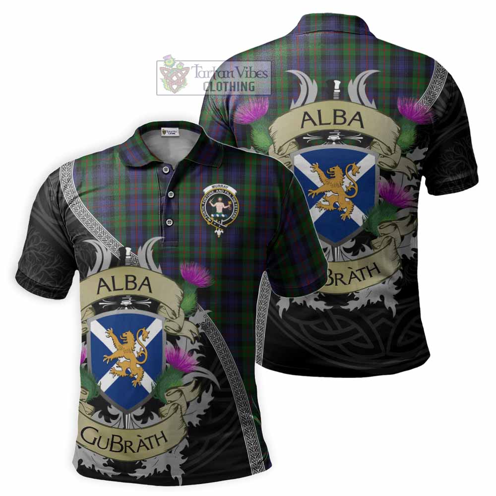 Tartan Vibes Clothing Murray Tartan Family Crest Polo Shirt Lion Rampant Royal Thistle Shield Celtic Inspired