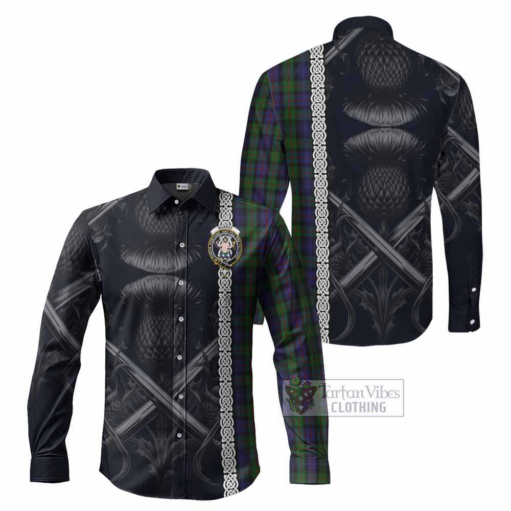 Tartan Vibes Clothing Murray Tartan Long Sleeve Button Shirt with Family Crest Cross Sword Thistle Celtic Vibes