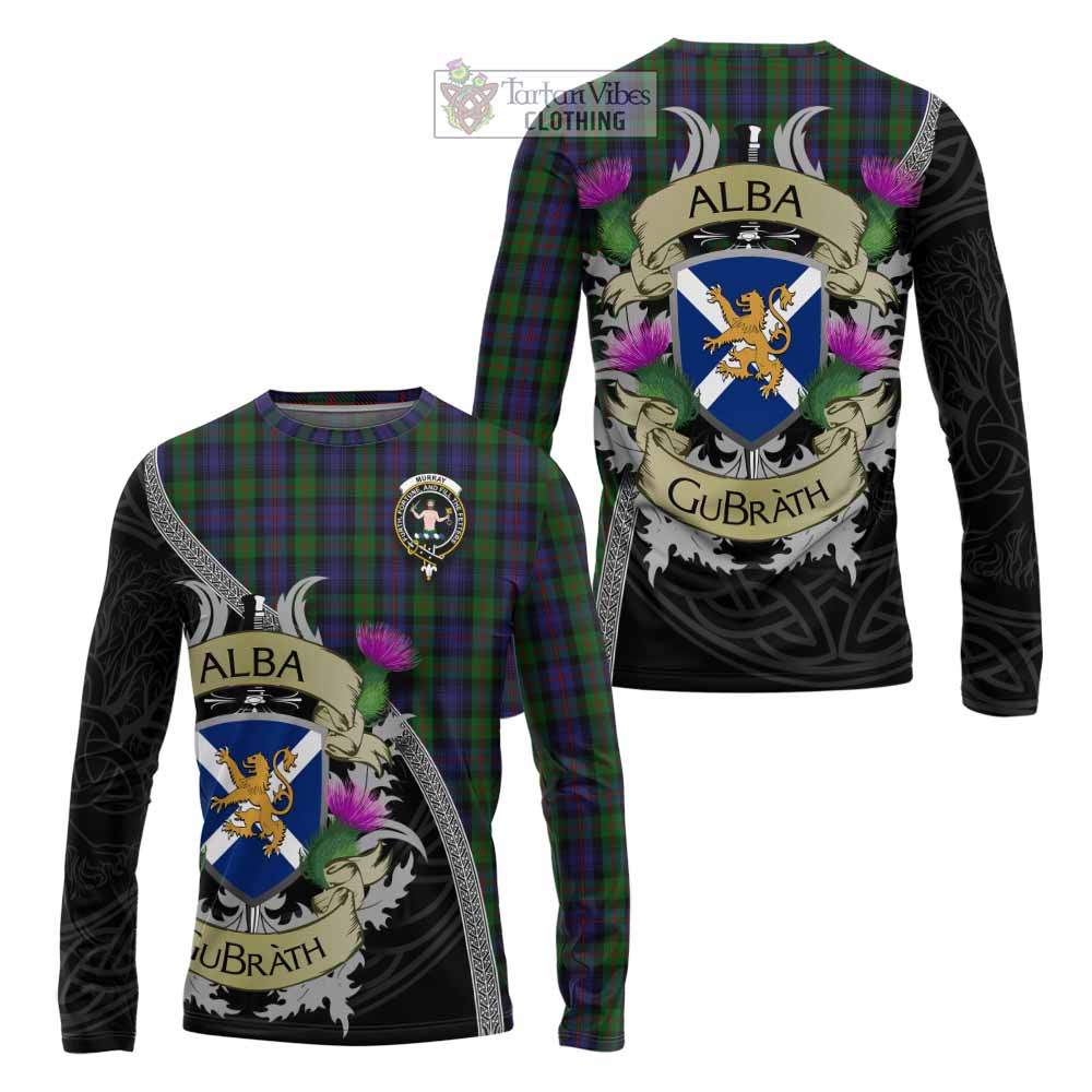 Tartan Vibes Clothing Murray Tartan Family Crest Long Sleeve T-Shirt Lion Rampant Royal Thistle Shield Celtic Inspired