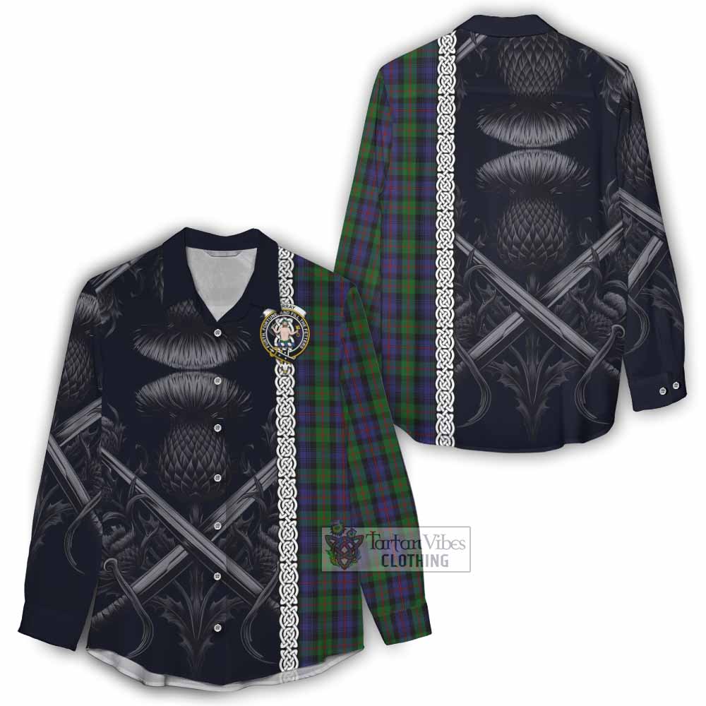 Tartan Vibes Clothing Murray Tartan Women's Casual Shirt with Family Crest Cross Sword Thistle Celtic Vibes