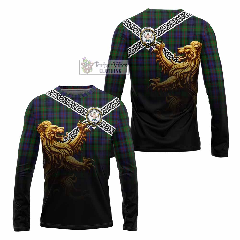 Tartan Vibes Clothing Murray Crest Tartan Long Sleeve T-Shirt with Golden Lion Emblem Celtic Style