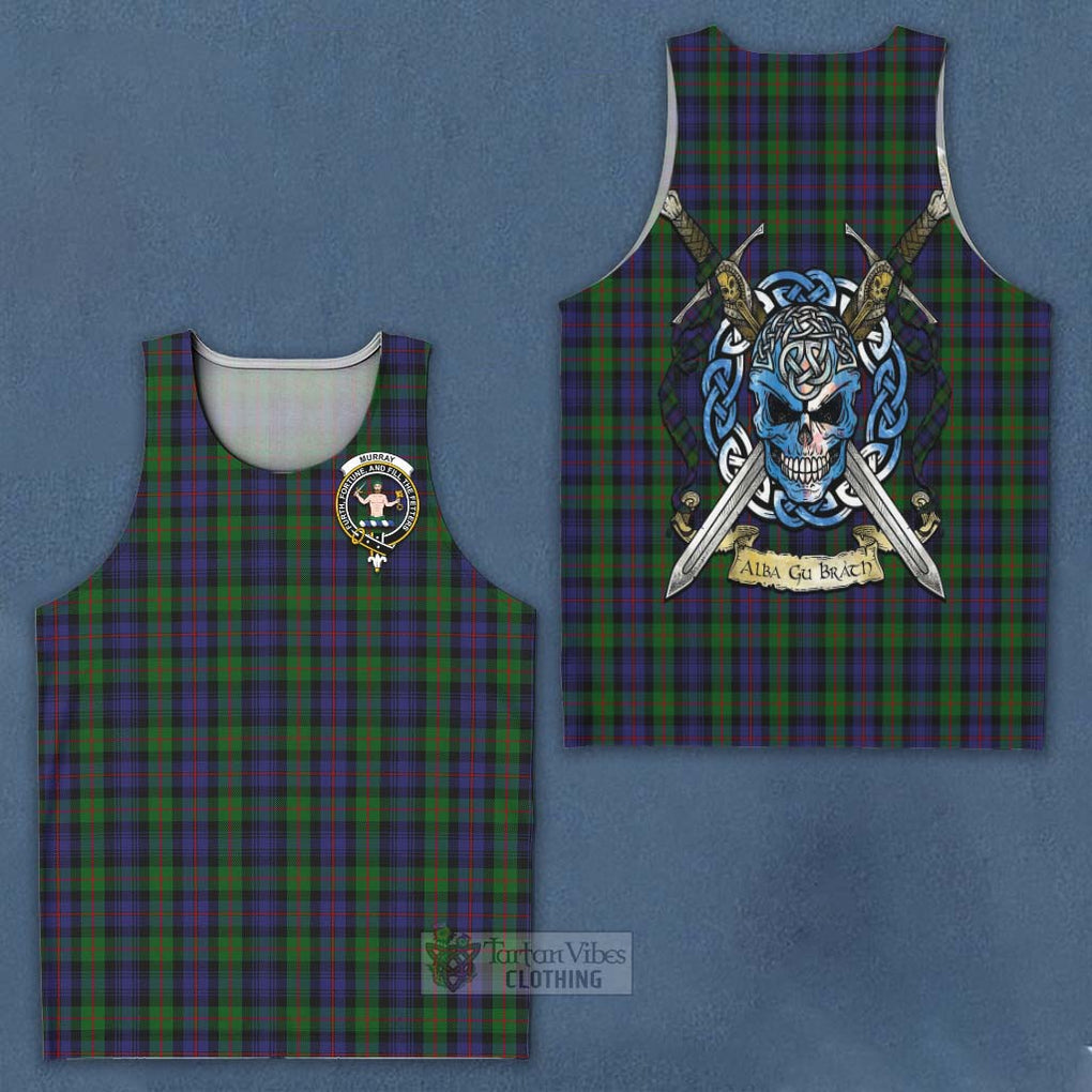 Tartan Vibes Clothing Murray Tartan Men's Tank Top with Family Crest Celtic Skull Style