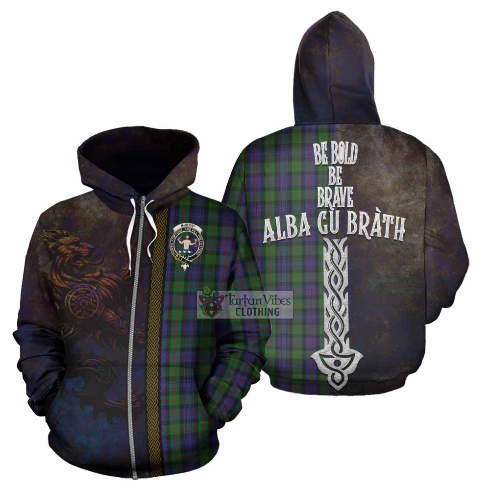 Tartan Vibes Clothing Murray Tartan Family Crest Hoodie Alba Gu Brath Be Brave Lion Ancient Style